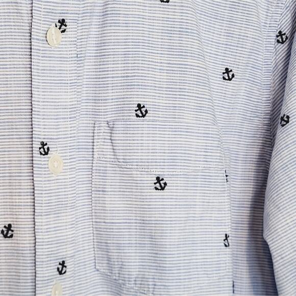 Abercrombie & Fitch Blue White Embroidered Anchors Muscle Button Down Shirt SZ M - Picture 5 of 13